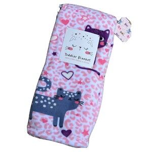 Toddler Blanket Pink Cat Kitten Animal Print Colorful Soft Fleece Oversized New